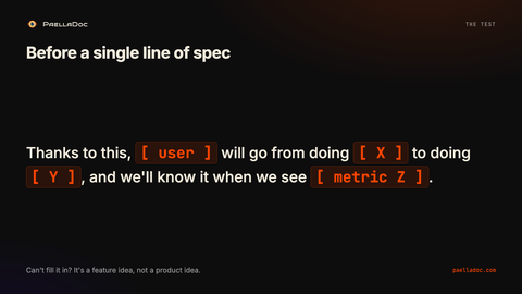 The test: thanks to this, a given user will go from doing X to doing Y, and we'll know when we see metric Z.